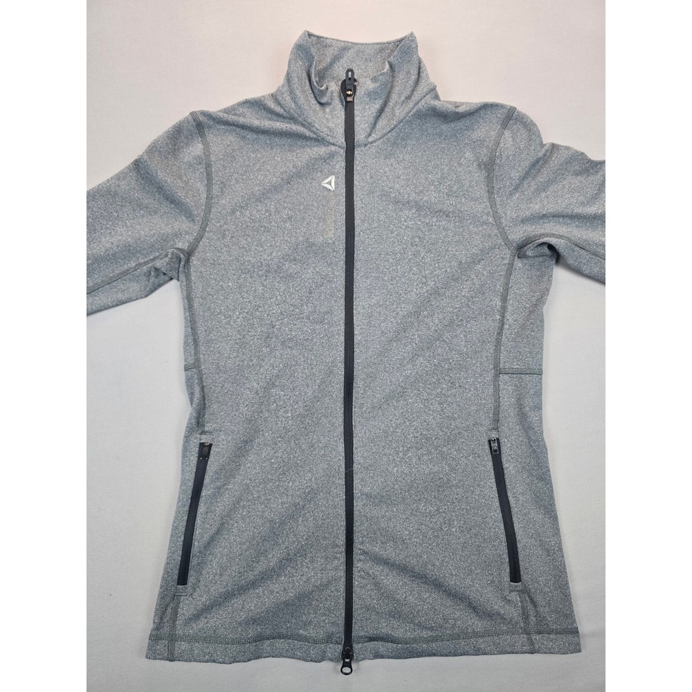 Reebok Grey Heather Zip Up Training Jacket Stretch Mock Neck - Small